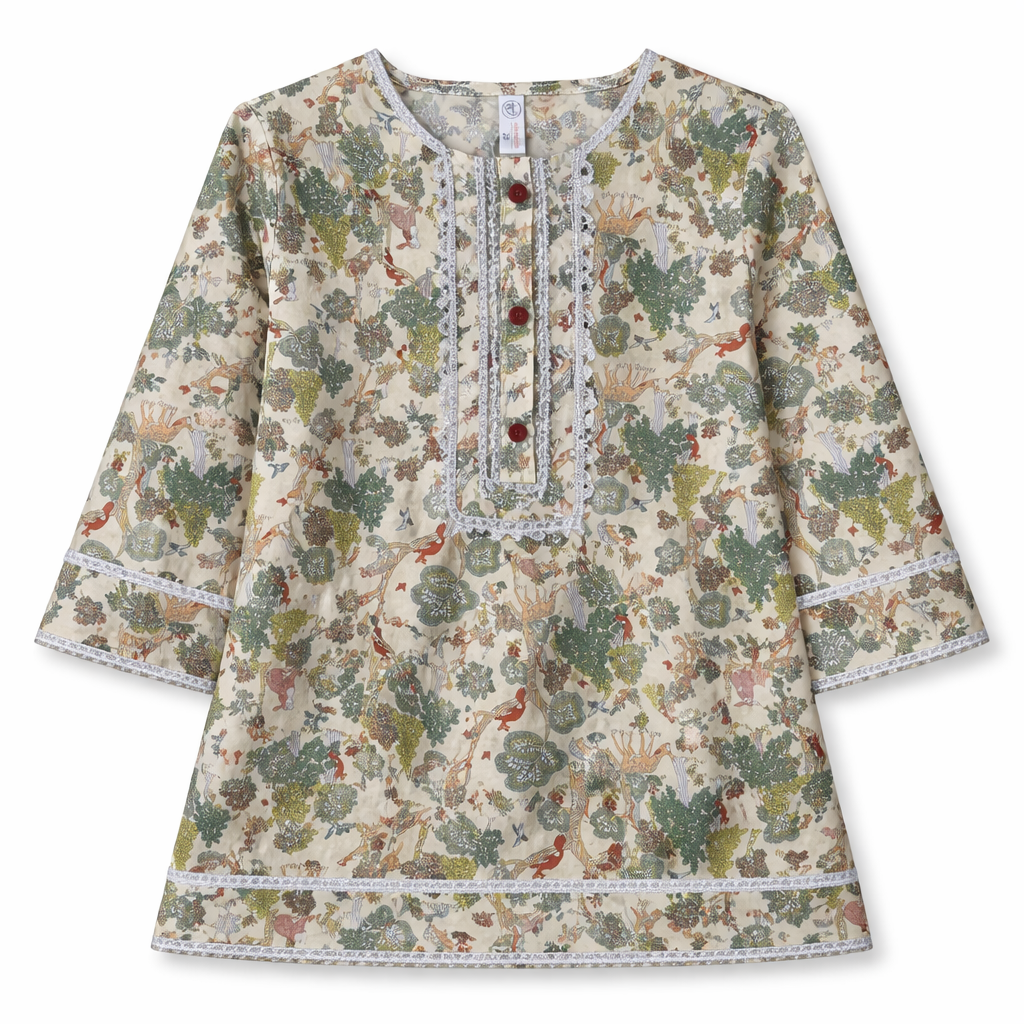 Off-White Jungle Print Kurti Shahrara (2-Piece)