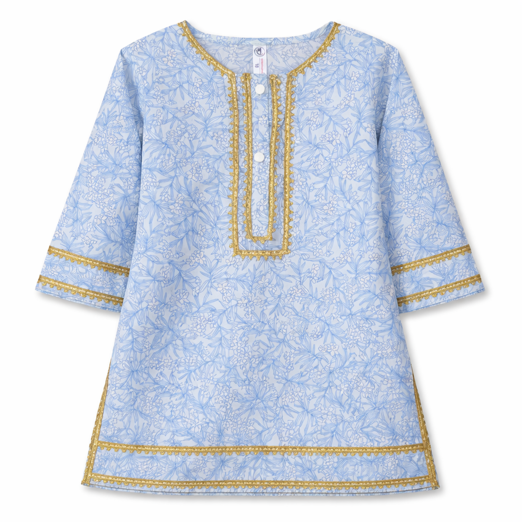 Sky Blue Floral Print Kurti Shahrara (2-Piece)