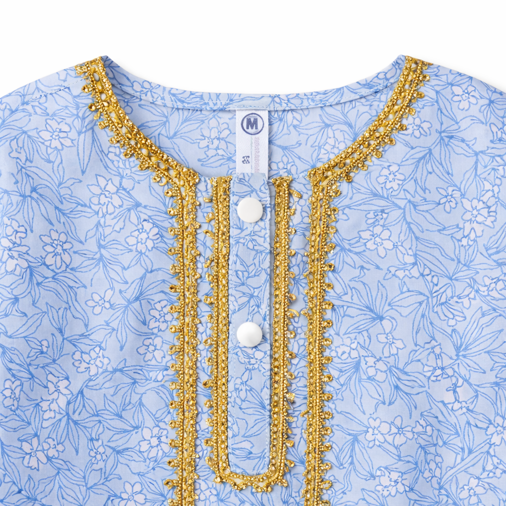 Sky Blue Floral Print Kurti Shahrara (2-Piece) - Lil' Cubs