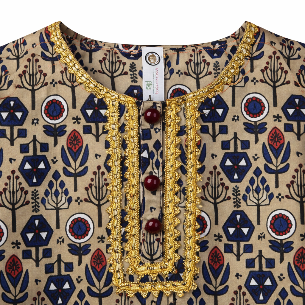 Brown Floral Print Kurti Shahrara (2-Piece)