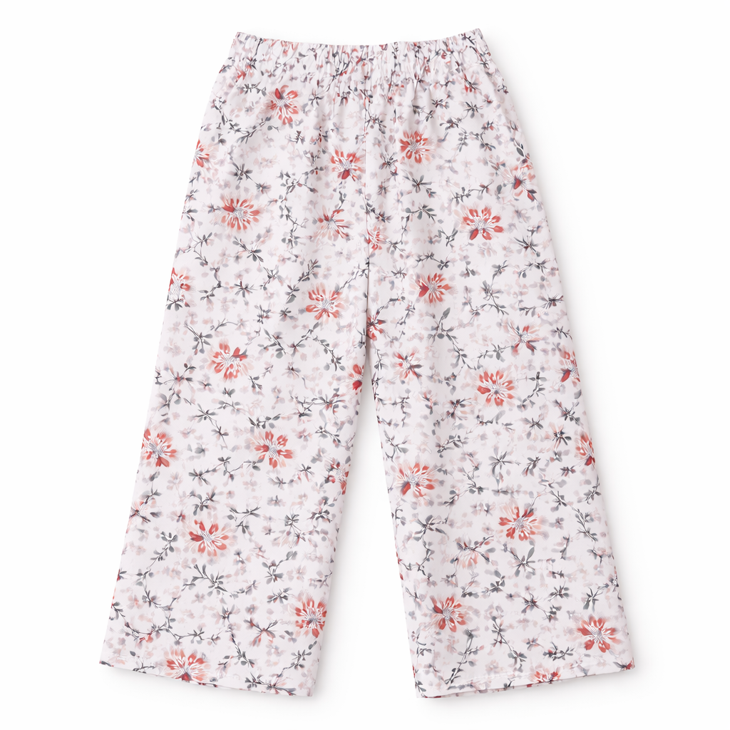 White Floral Print Kurti Plain Pajma (2-Piece)