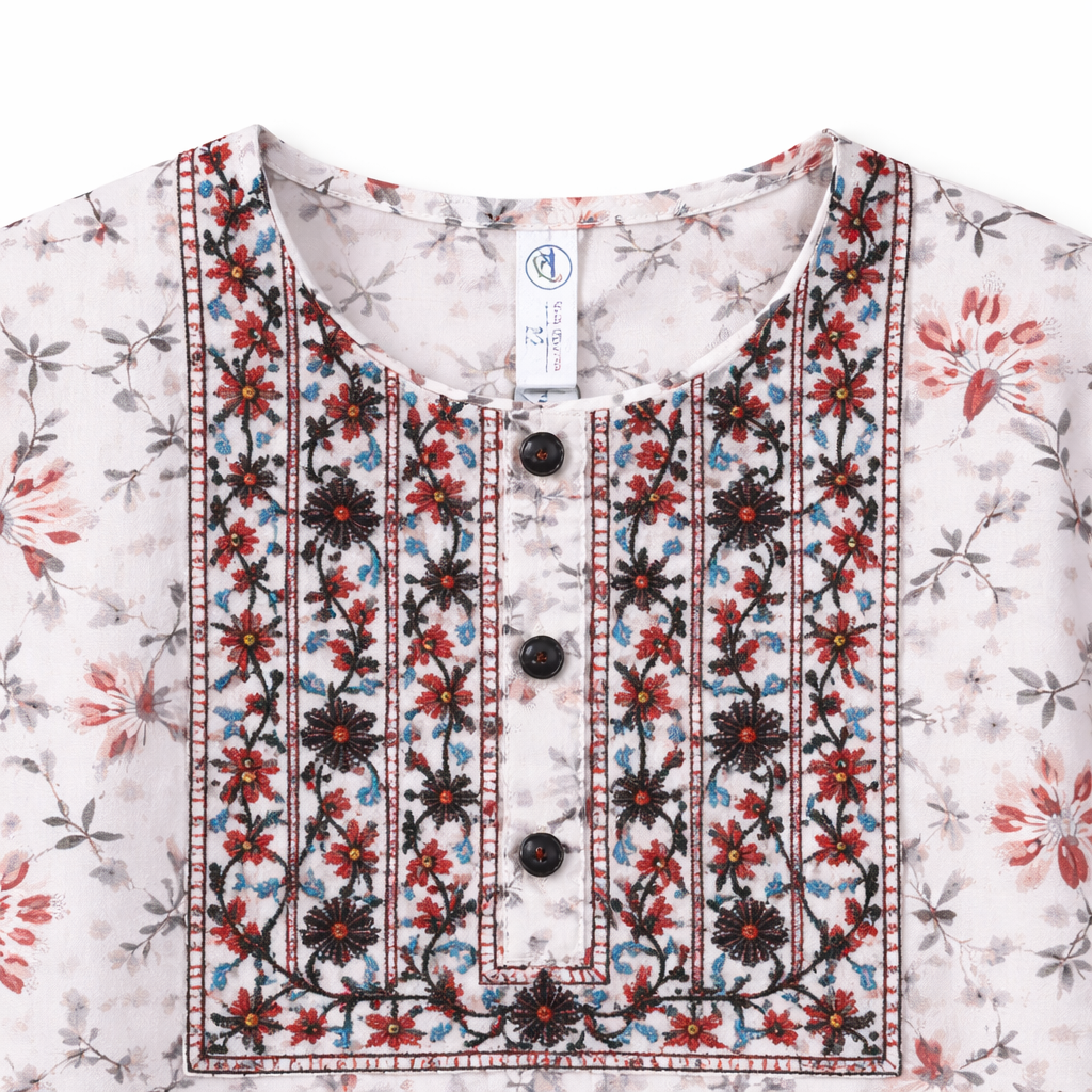 White Floral Print Kurti Plain Pajma (2-Piece)