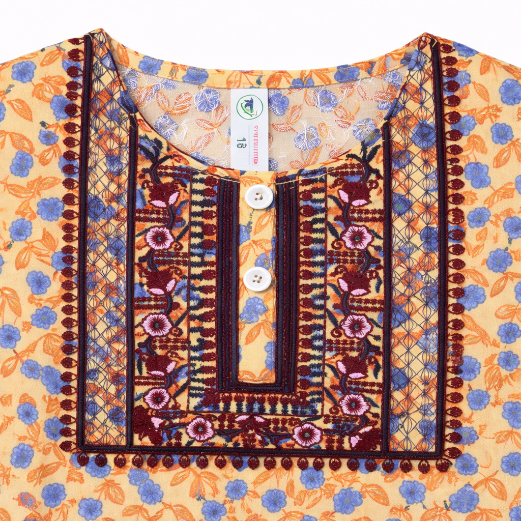 Light Yellow Pastel Print Kurti Pajma (2-Piece)