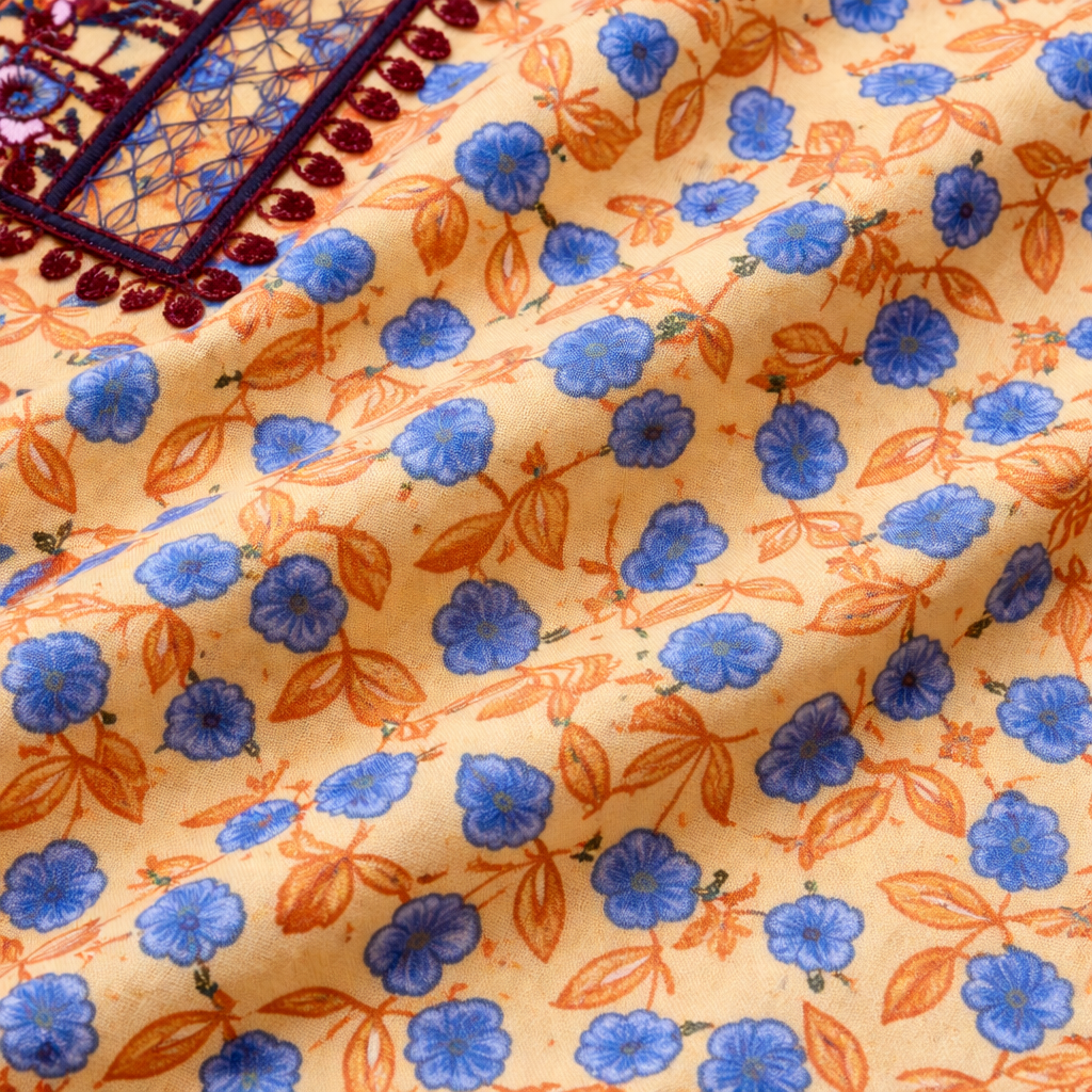 Light Yellow Pastel Print Kurti Pajma (2-Piece)