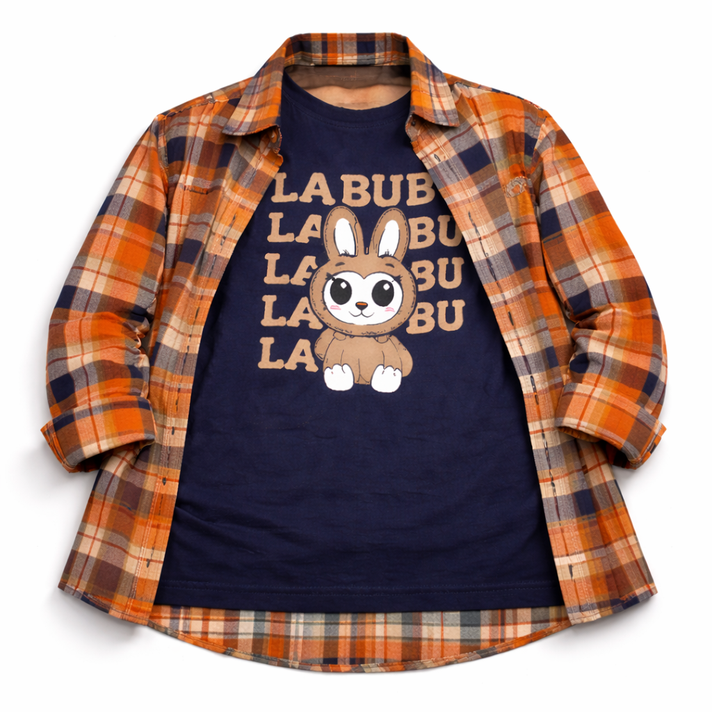 Checked Casual Shirt with LABUBU Graphic T-Shirt Outfit - Lil' Cubs