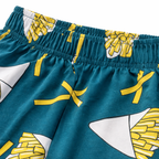 Girls' dark green cotton pajamas with fun fries print, slim-fit trousers by lilcubspk, comfortable and playful sleepwear.