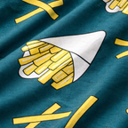 Girls' dark green cotton pajama trousers with fun fries print by lilcubspk, featuring a comfortable relaxed fit.