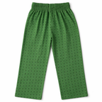 Girls polka dots green cotton pajama trousers by lilcubspk, featuring comfortable, soft fabric with a playful polka dot pattern.