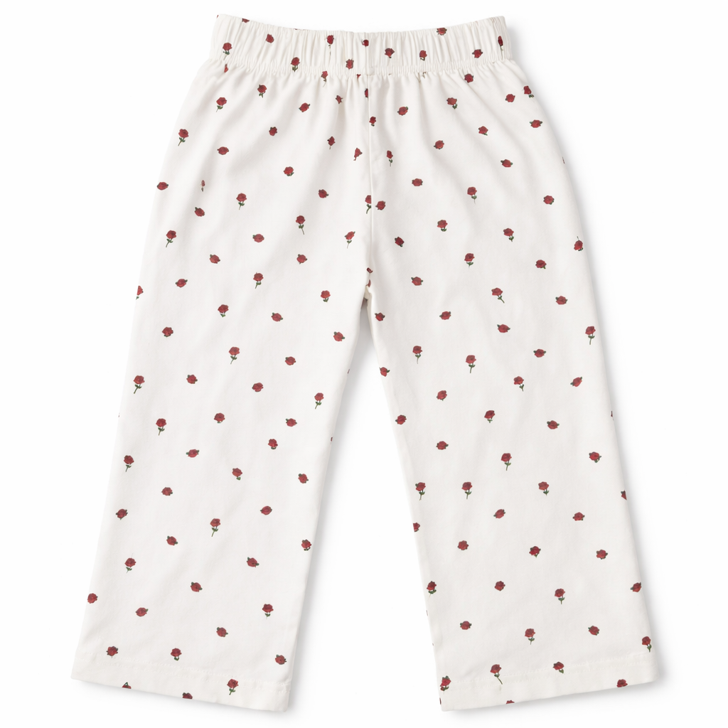 Girls Red Rose White Cotton Trouser