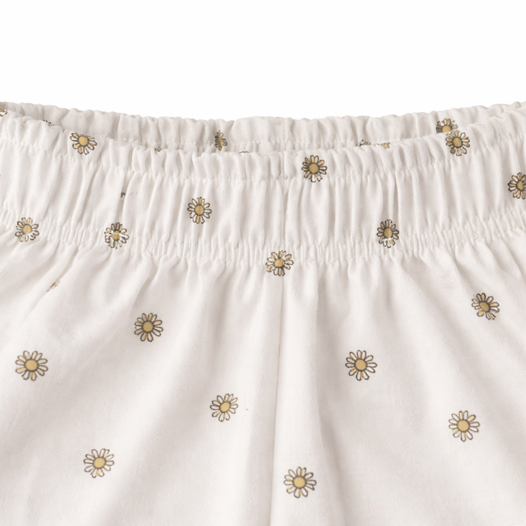 Girls yellow floral cotton pajamas with white trousers, featuring a comfortable and cute design from lilcubspk.