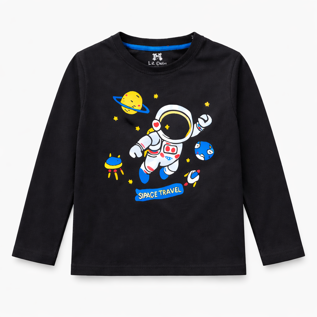 Lil' Cubs space travel summer coord set for kids, featuring a playful space-themed design on a 2-piece summer outfit.
