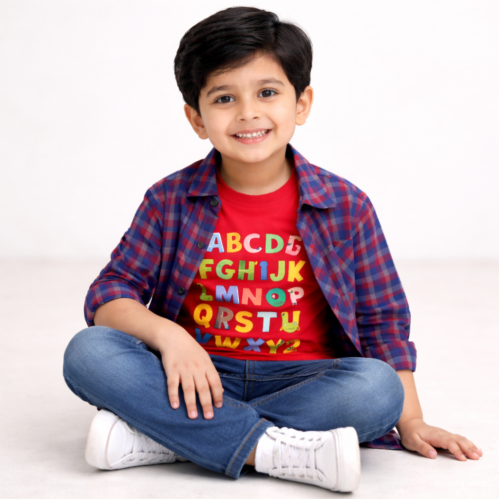 Checked Casual Shirt with Alphabet Graphic T-Shirt Outfit