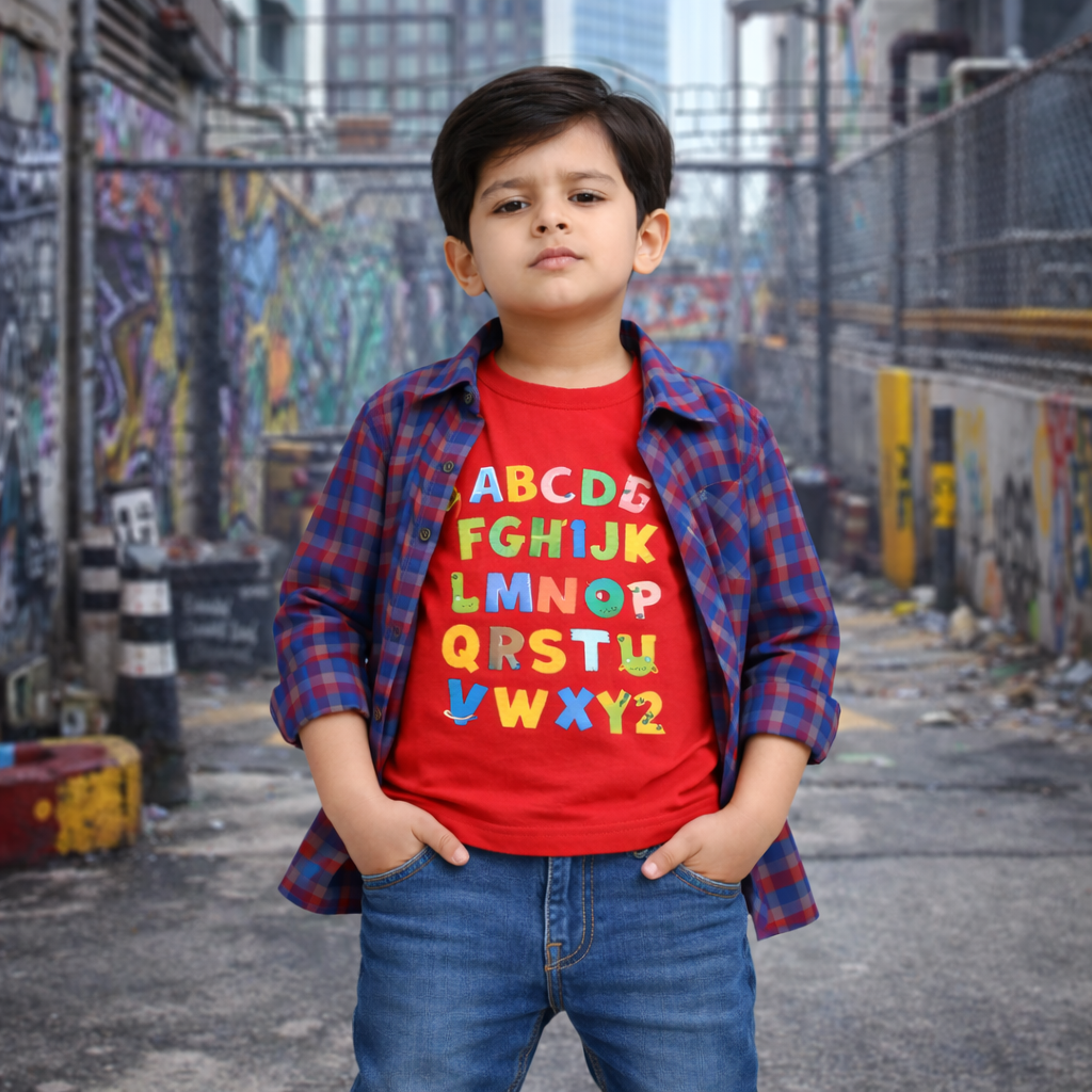 Checked Casual Shirt with Alphabet Graphic T-Shirt Outfit