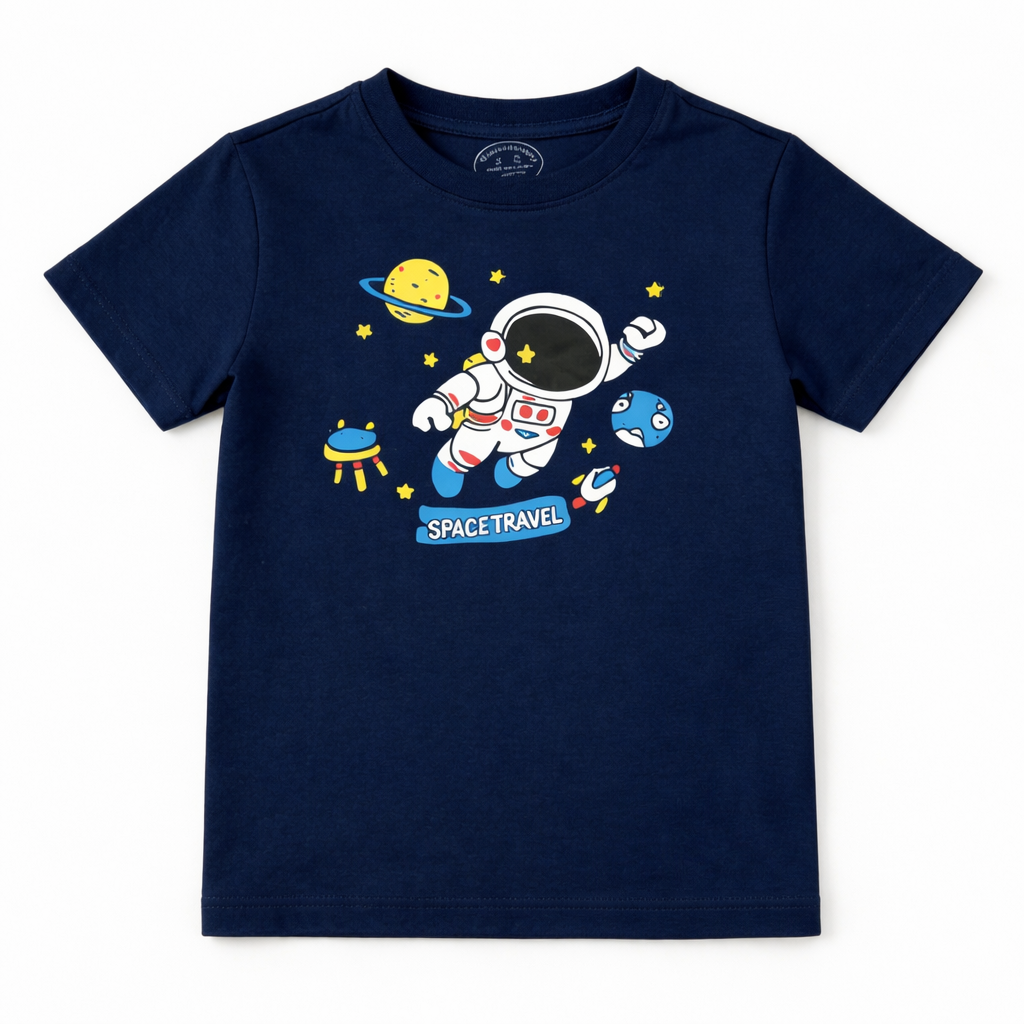 Navy blue space-themed summer coord set for kids, featuring shorts and top from Lil' Cubs, perfect for warm weather adventures.