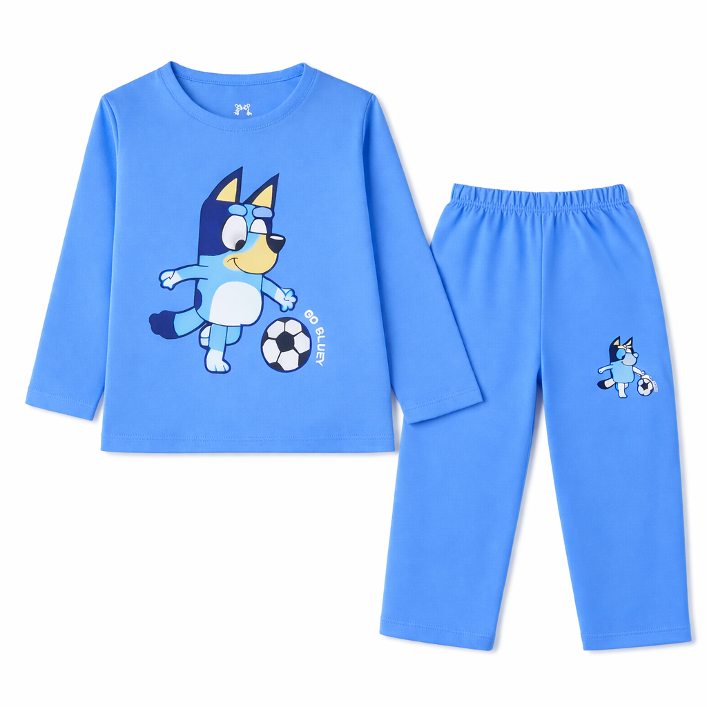 Lil' Cubs Go Bluey light blue summer 2-piece coord set for kids, featuring a matching top and shorts in a playful design.