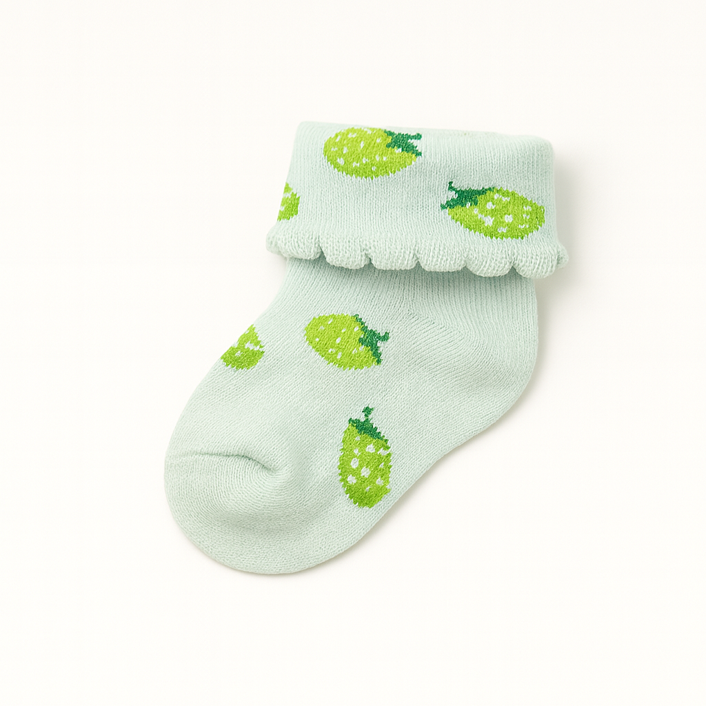 Lil' Cubs newborn anti-slip ankle frilled socks for babies ages 0 to 12 months, soft, stretchy, with frilled design and non-slip soles.