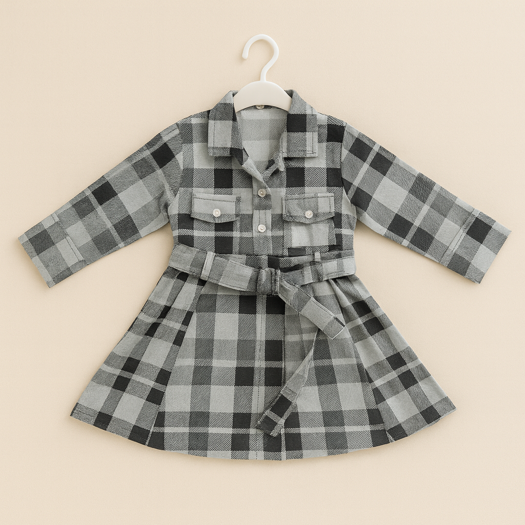 Blue Check Belted Dress – Girls (2–8 Years)