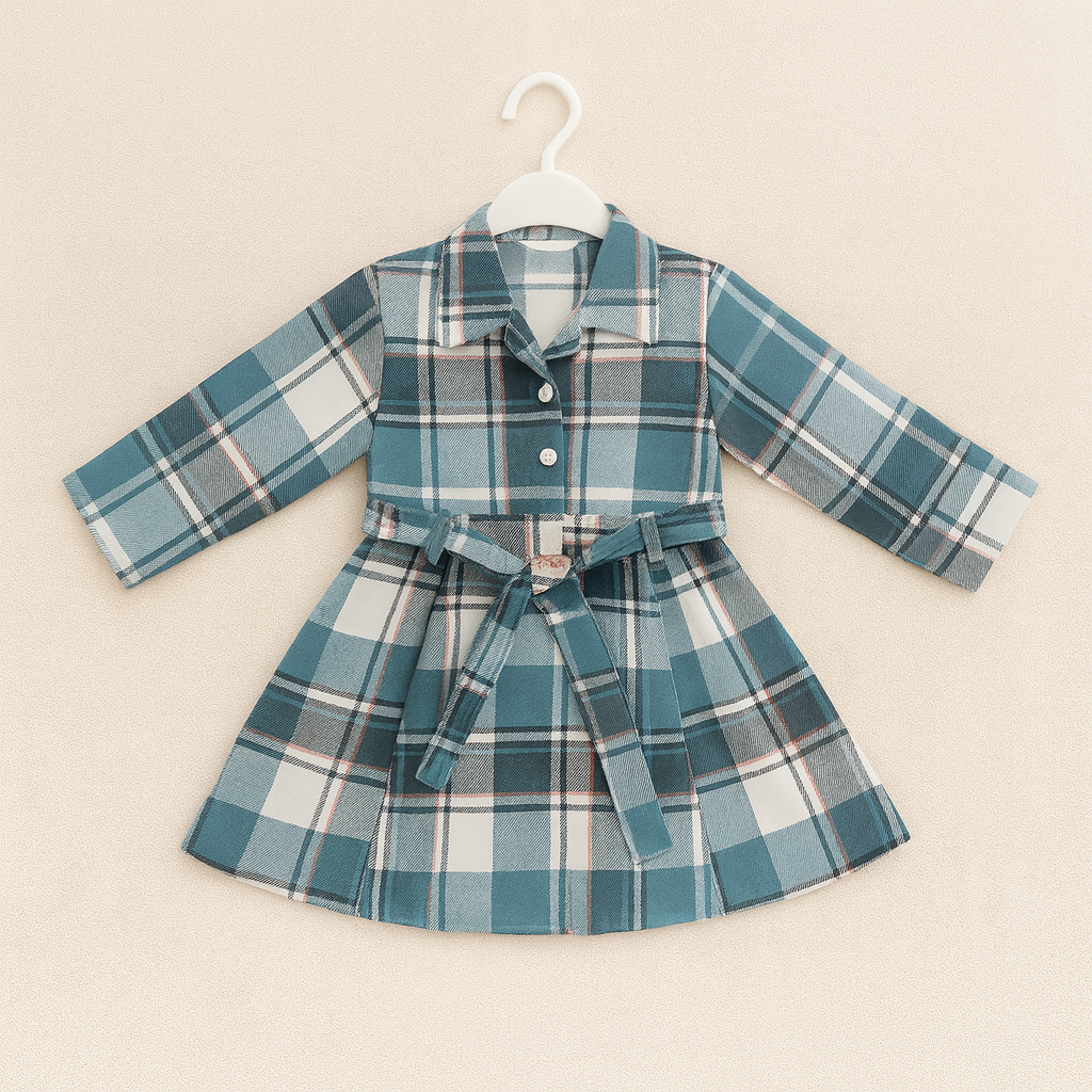 Blue Check Belted Dress – Girls (2–8 Years)