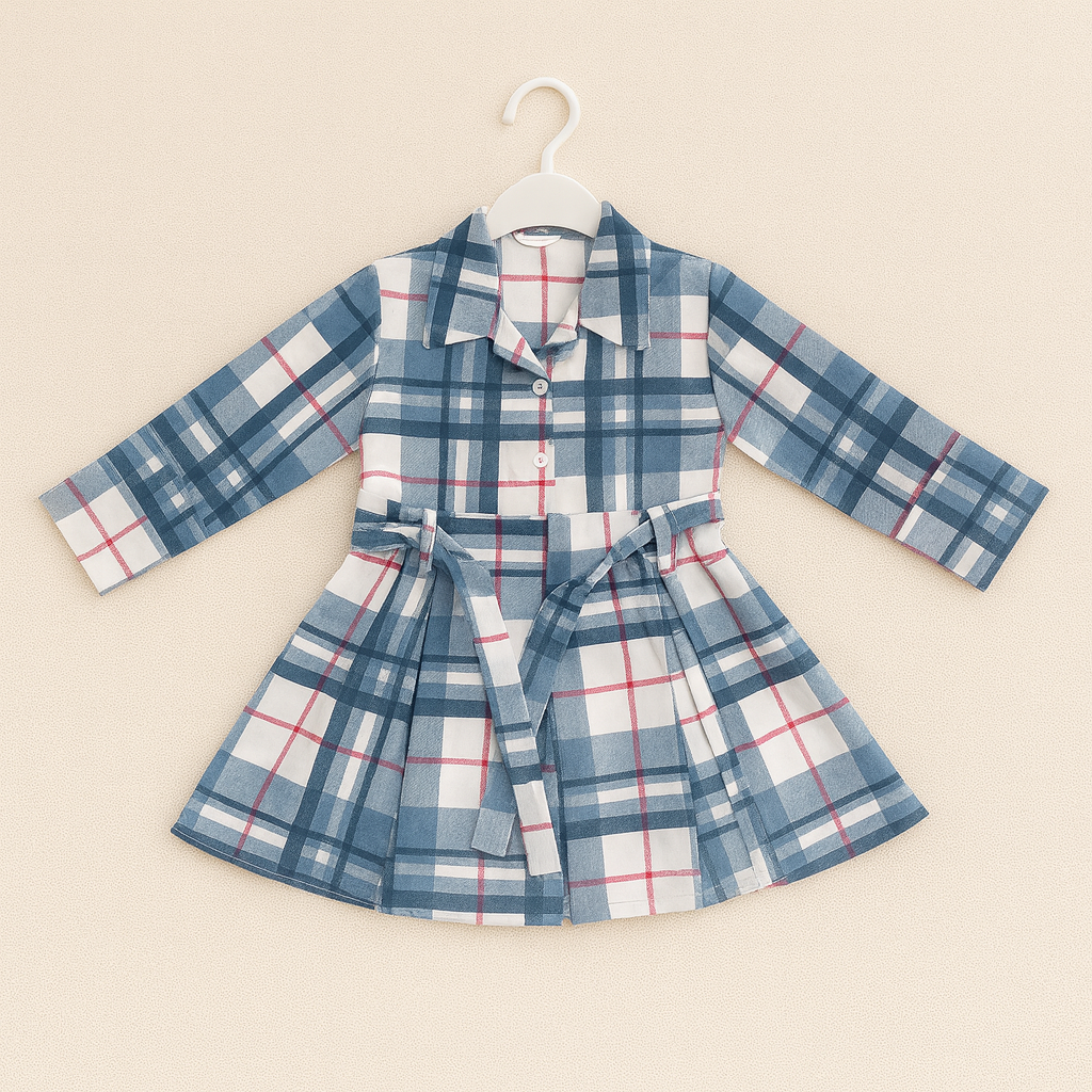 Blue Check Belted Dress – Girls (2–8 Years)