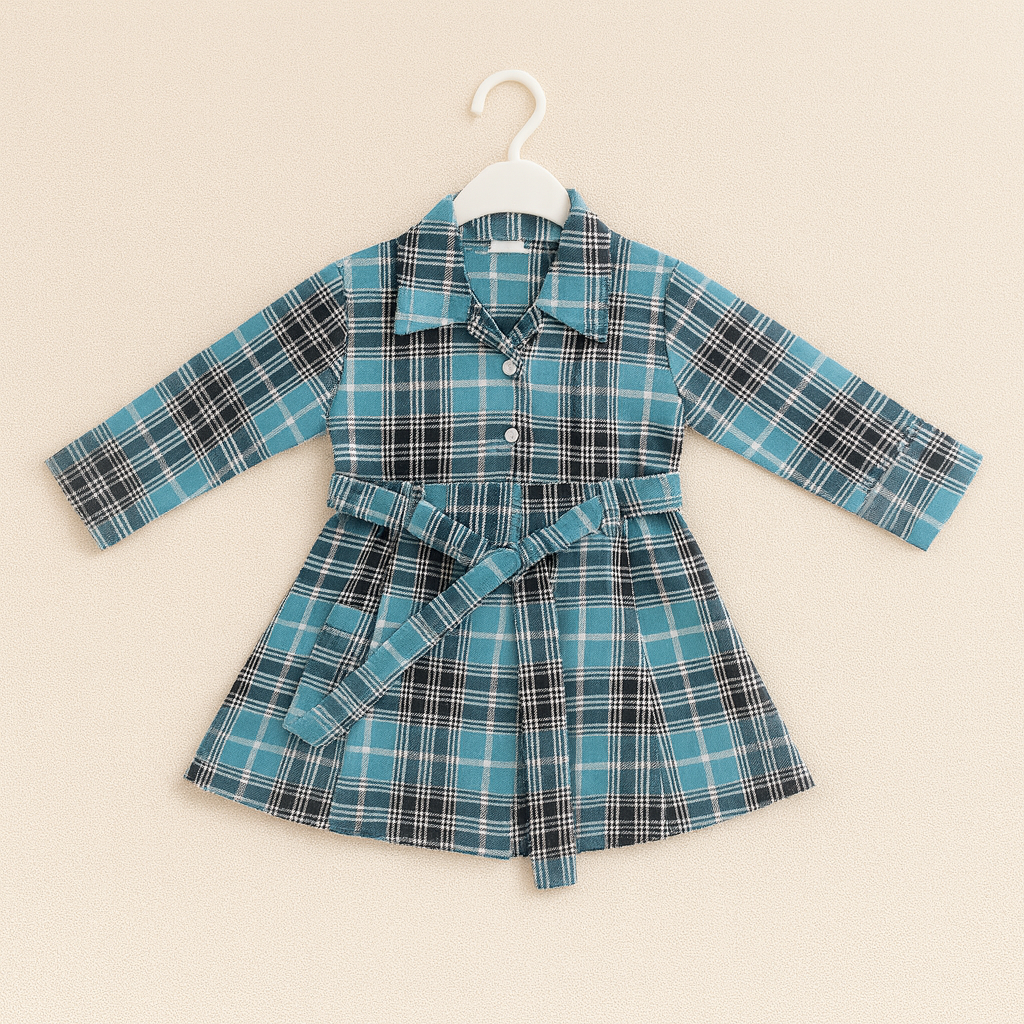 Blue Check Belted Dress – Girls (2–8 Years)