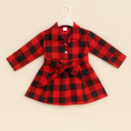 Classic Red Plaid Belted Dress – Girls (2–8 Years)