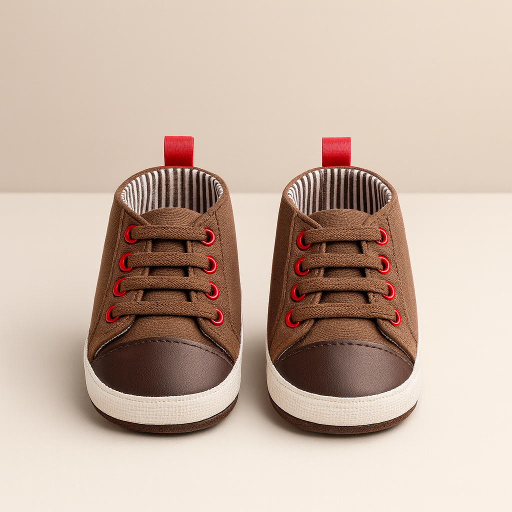 Soft sole infant shoes for 0–6 months by Lil' Cubs, featuring plush fabric and easy slip-on design for newborns.