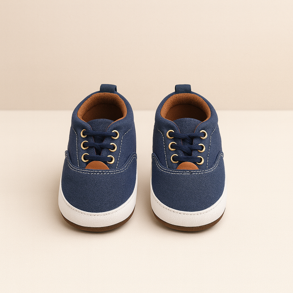 Lil' Cubs premium soft sole infant shoes for 0–6 months, featuring colorful, cozy fabric with elastic ankle for a gentle fit.