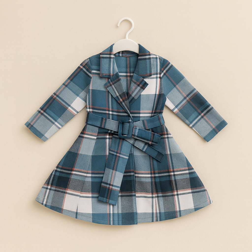 Blue Check Belted Dress – Girls (2–8 Years)