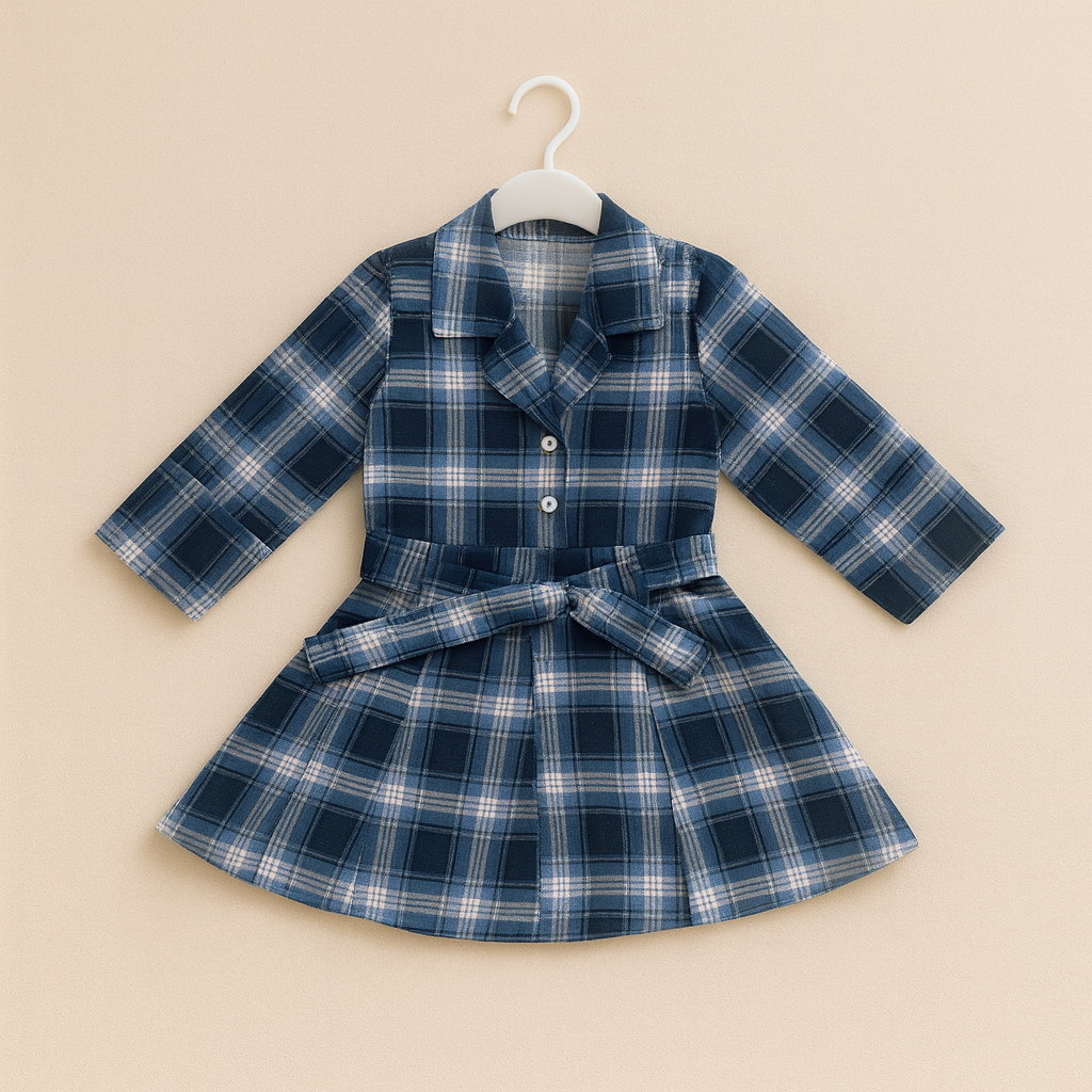 Blue Check Belted Dress – Girls (2–8 Years)