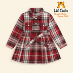 Winter Plaid Belted Dress – Girls (2–8 Years)