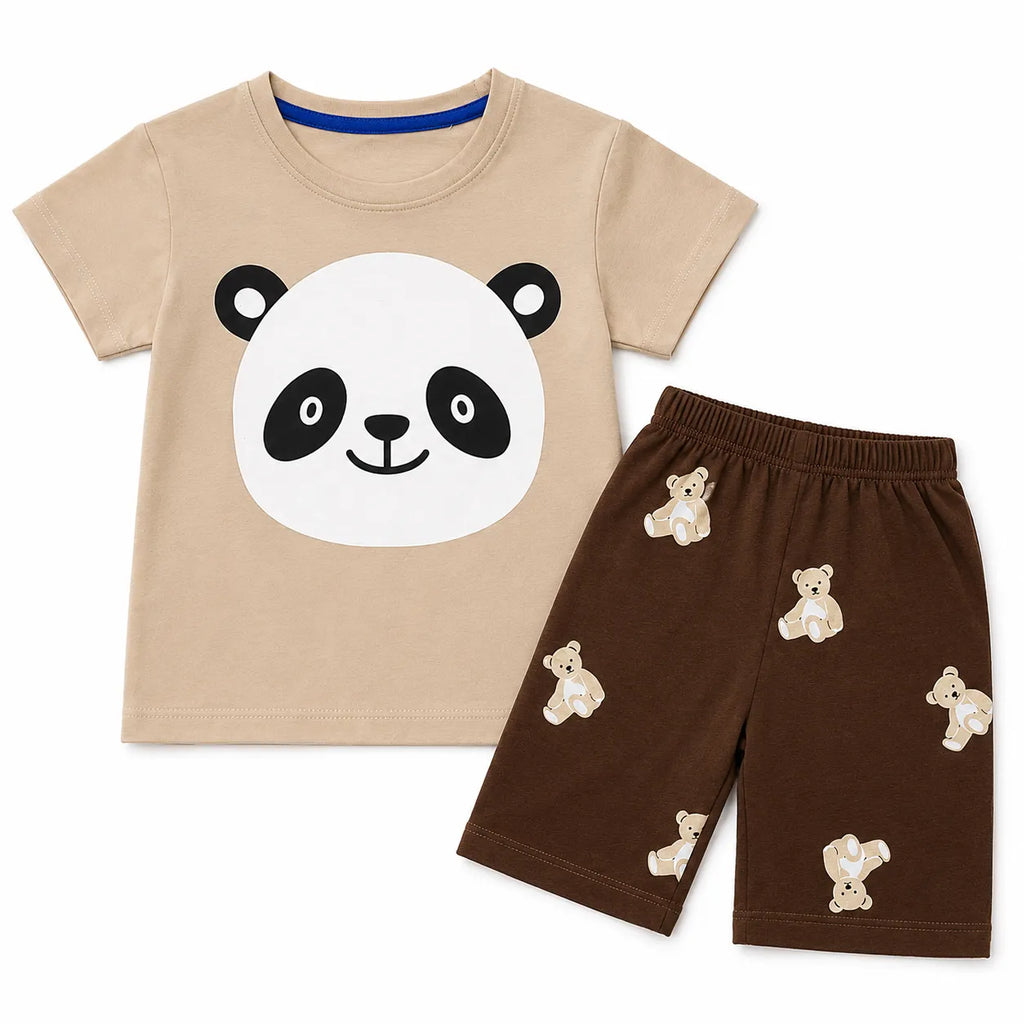 Boys Cream & Charcoal Grey Panda Summer Coord Set (2 Piece) - Age 1 - 12 Years