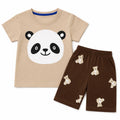 Boys cream and charcoal grey panda summer coordinate set for ages 1 to 12, featuring a cute panda print and comfortable fabric.