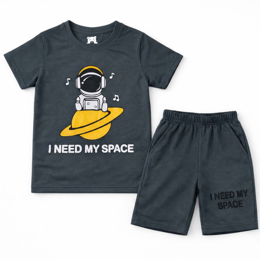 Trendy Kidswear Summer Coord Set - I Need My Space Print Kids Outfit - Grey Coord Set - Top Kidswear Brand Pakistan - Jersey Cotton Fabric - Lil' Cubs