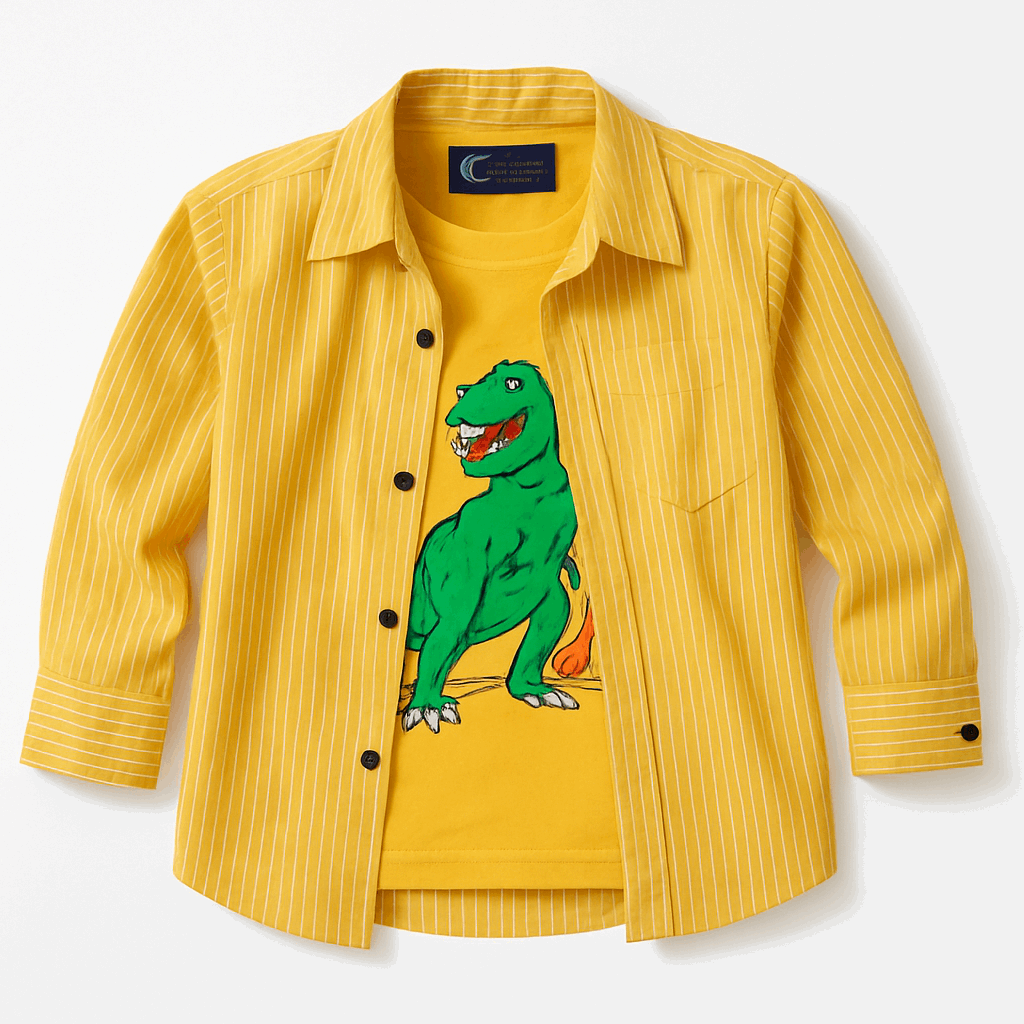 Dino Adventure Double Shirt – Yellow Layered Style for Boys (1-12Y)

