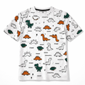 Dino Print Summer T-Shirt for Kids | White Cotton Fabric | Comfortable Short-Sleeve Shirt for Ages 1–12 Years