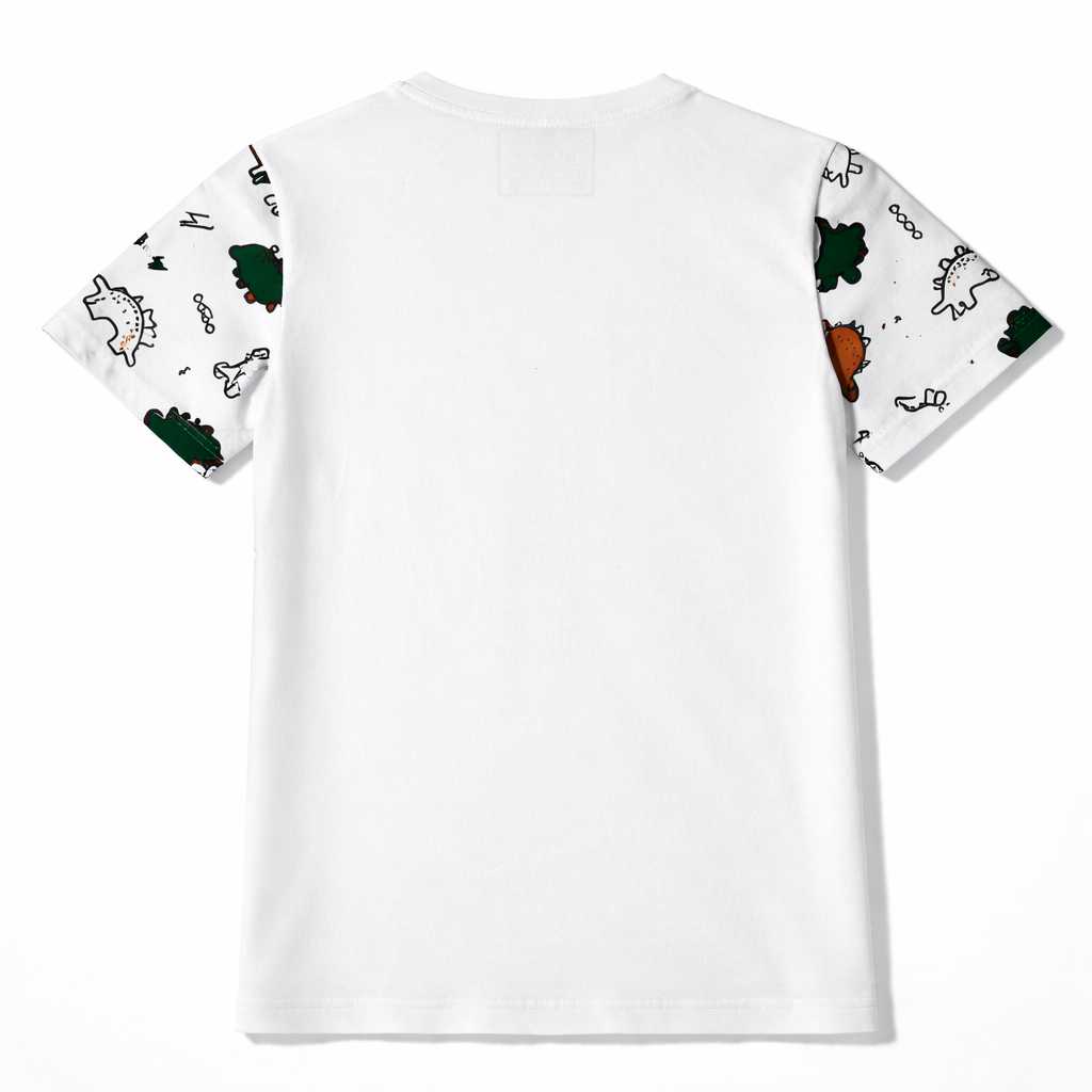 Dino Print Summer T-Shirt for Kids | White Cotton Fabric | Comfortable Short-Sleeve Shirt for Ages 1–12 Years
