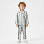 Dull Green and white striped cotton summer night suit for kids by Lil Cubs