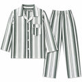 Dull Green and white striped cotton summer night suit for kids by Lil Cubs