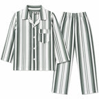 Dull Green and white striped cotton summer night suit for kids by Lil Cubs