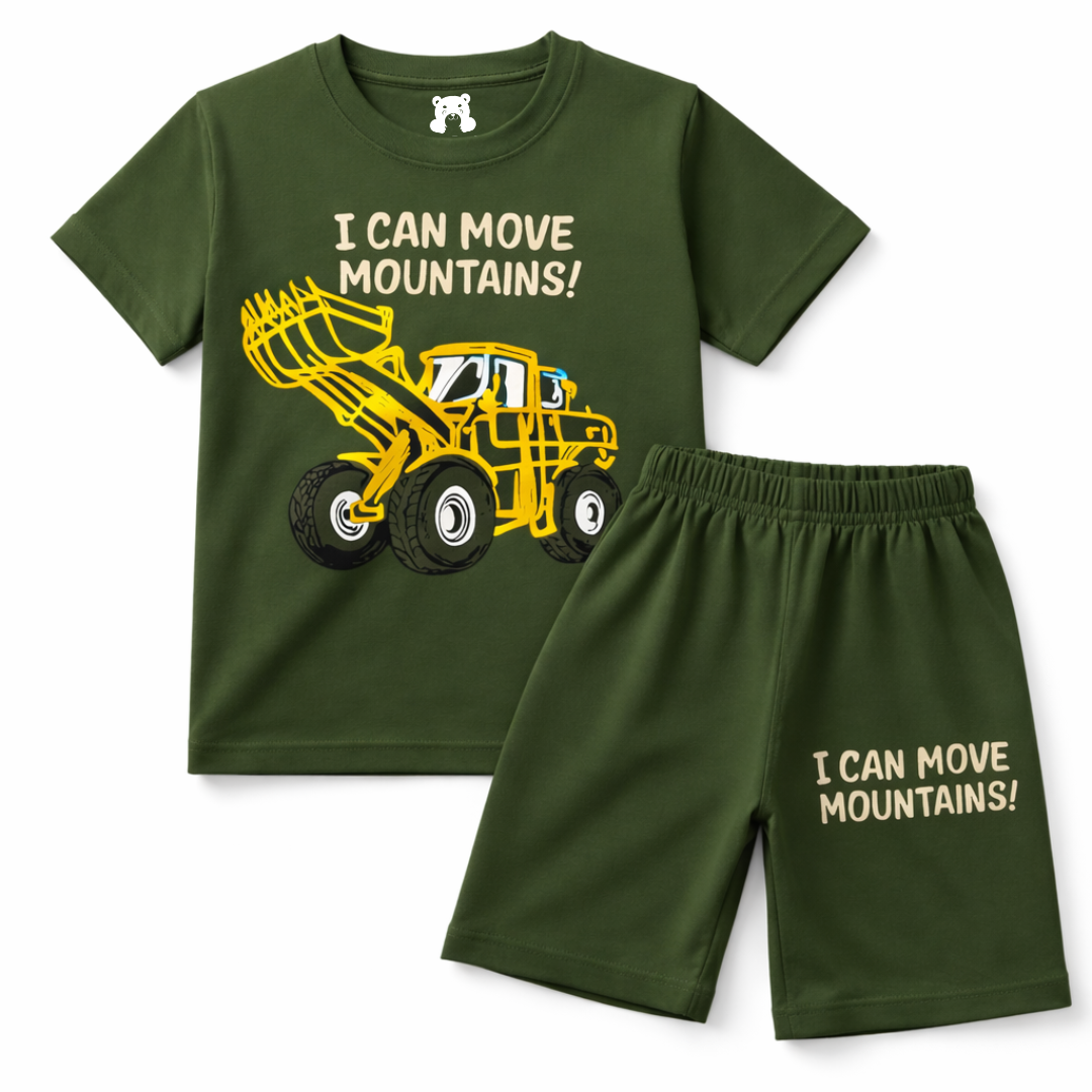 Excavator Dark Green Summer Coord Set - Jersey Cotton Fabric - Kidswear Brand in Pakistan - Trendy Kids Clothing - Affordable Summer Outfits