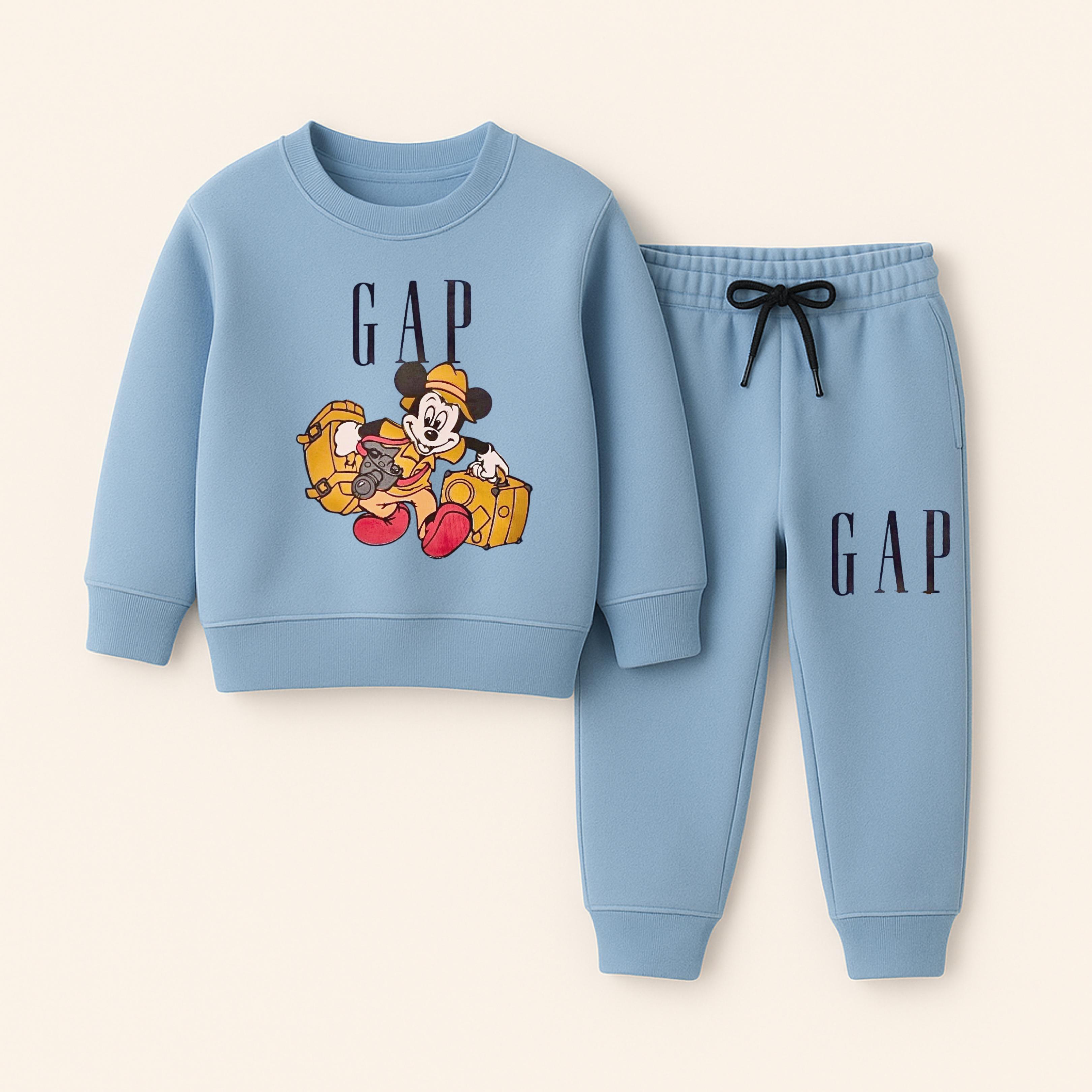 GAP Blue Kids Sweatshirt & Jogger Set with Mickey Mouse Print – Winter Outfit (1–12 Years)