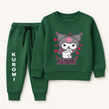 Green fleece trouser with playful cartoon print from Lil' Cubs, suitable for children aged 1-8.