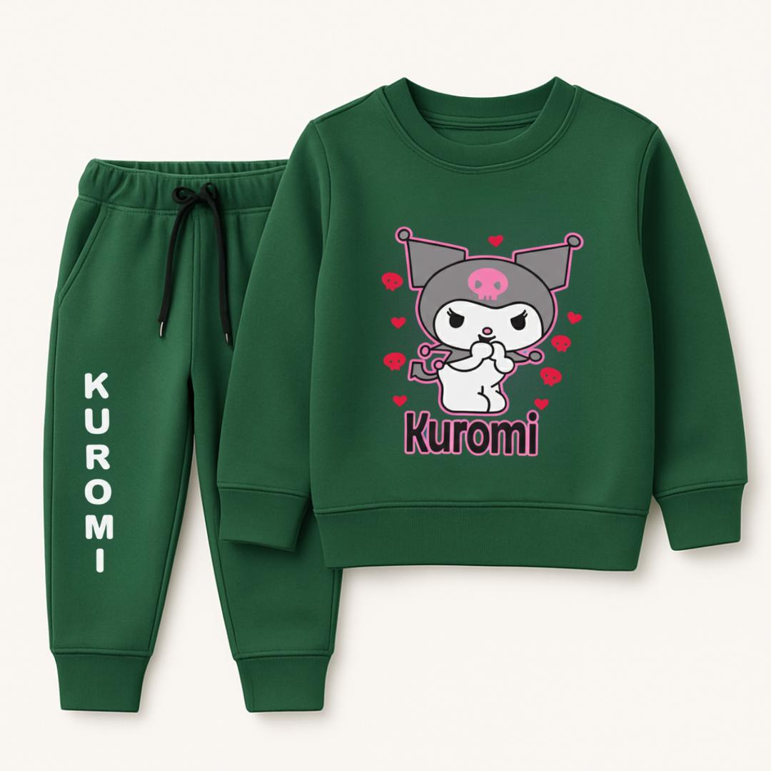 Green fleece trouser with playful cartoon print from Lil' Cubs, suitable for children aged 1-8.