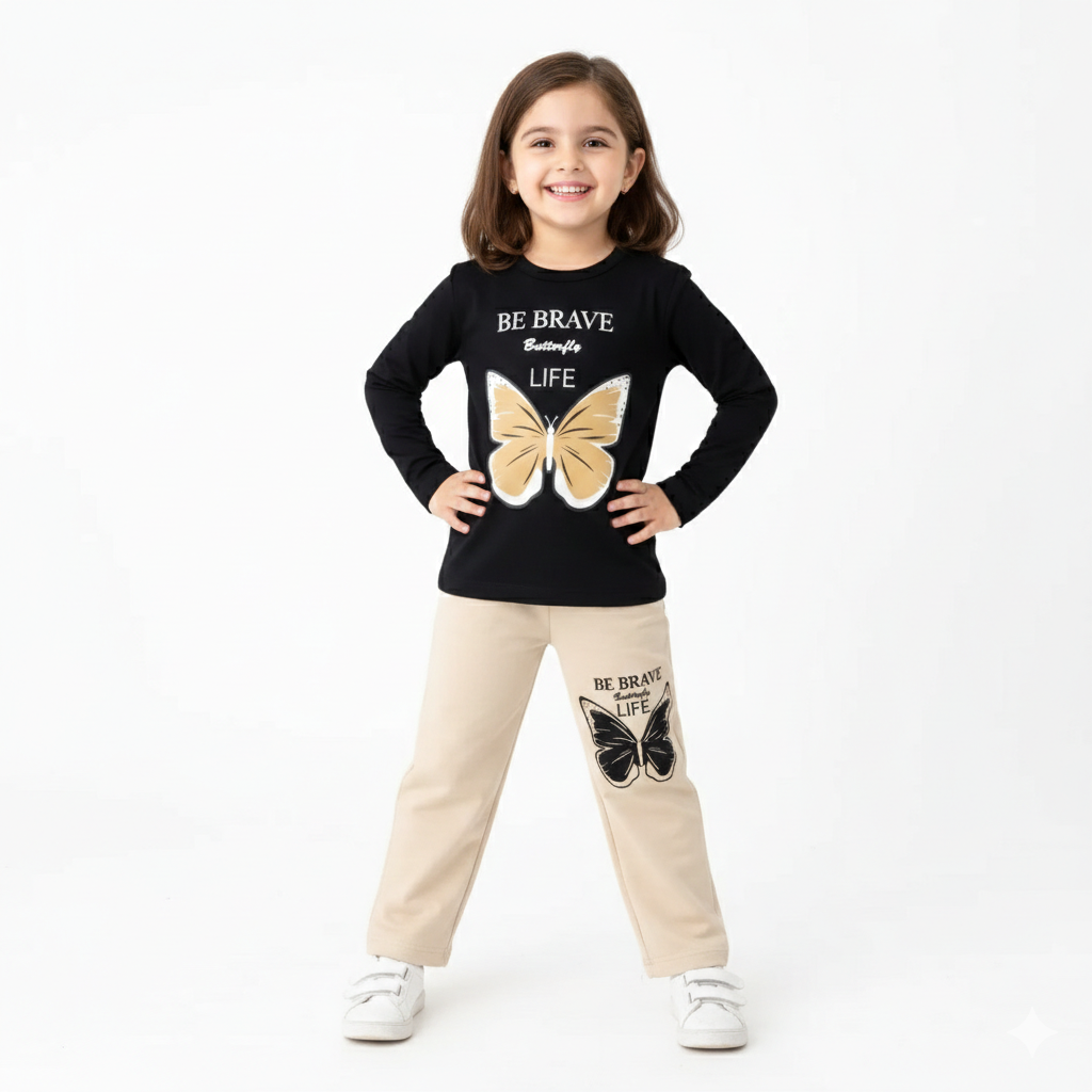 Butterfly Black & Skin Summer Coord Set (2-Piece) - Lil' Cubs