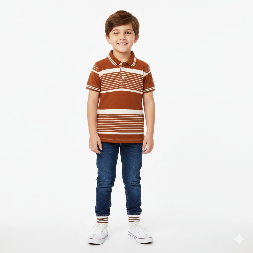 Brown Polo with White Striped T-Shirt - Lil' Cubs