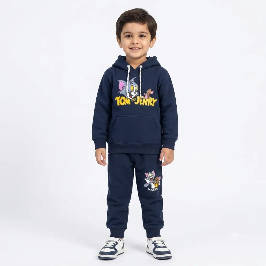 Boys Navy Blue Tom & Jerry Winter Hoodie Coord Set (2 Piece) - Size 1 - 12 Years