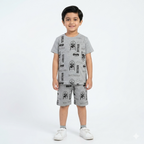 Grey Batman summer coord set for boys, 2-piece outfit with Batman print, suitable for ages 1 to 12, by lilcubspk.