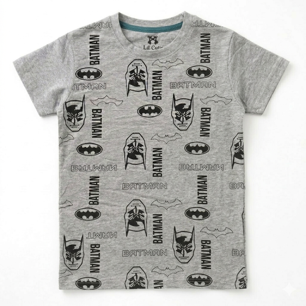 Lilcubspk Batman boys' summer 2-piece grey coord set with Batman logo, suitable for ages 1-12, casual and comfortable.