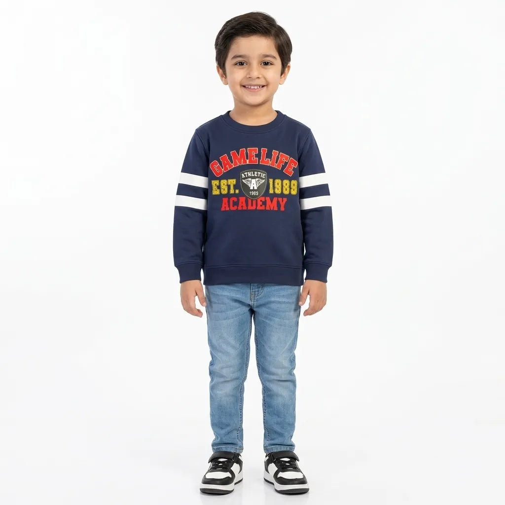 Boys Navy Blue Game LIfe Winter Sweatshirt (Size 9 Months - 12 Years)