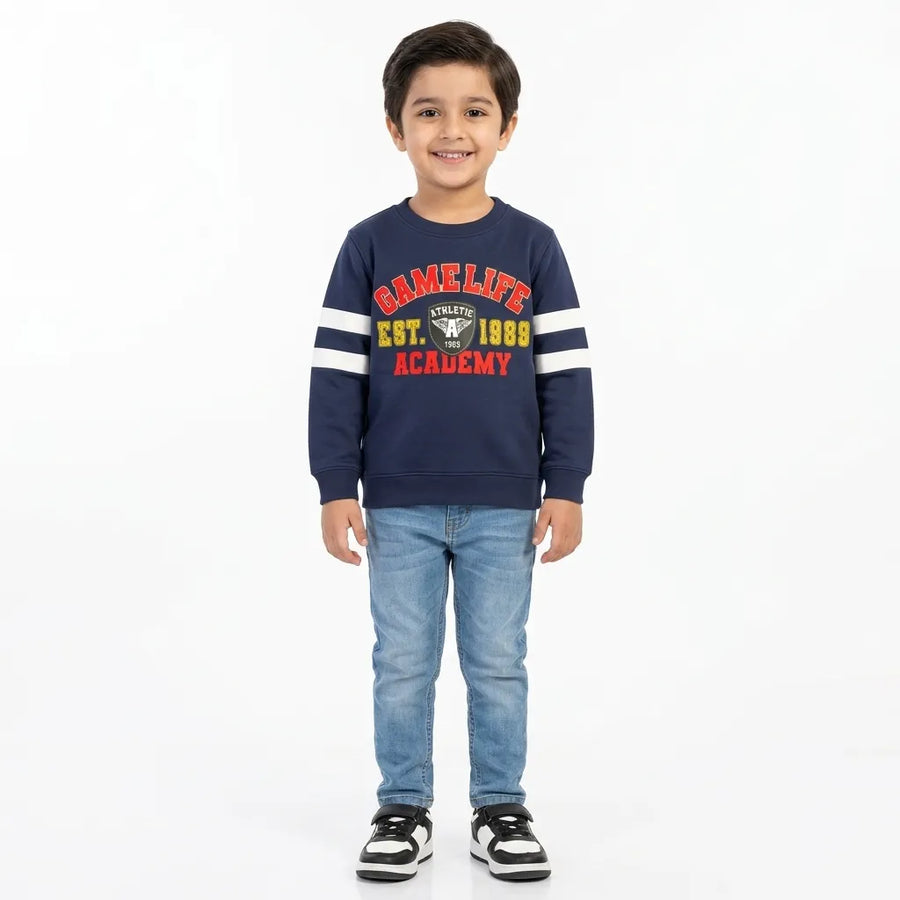 Boys Navy Blue Game LIfe Winter Sweatshirt (Size 9 Months - 12 Years)
